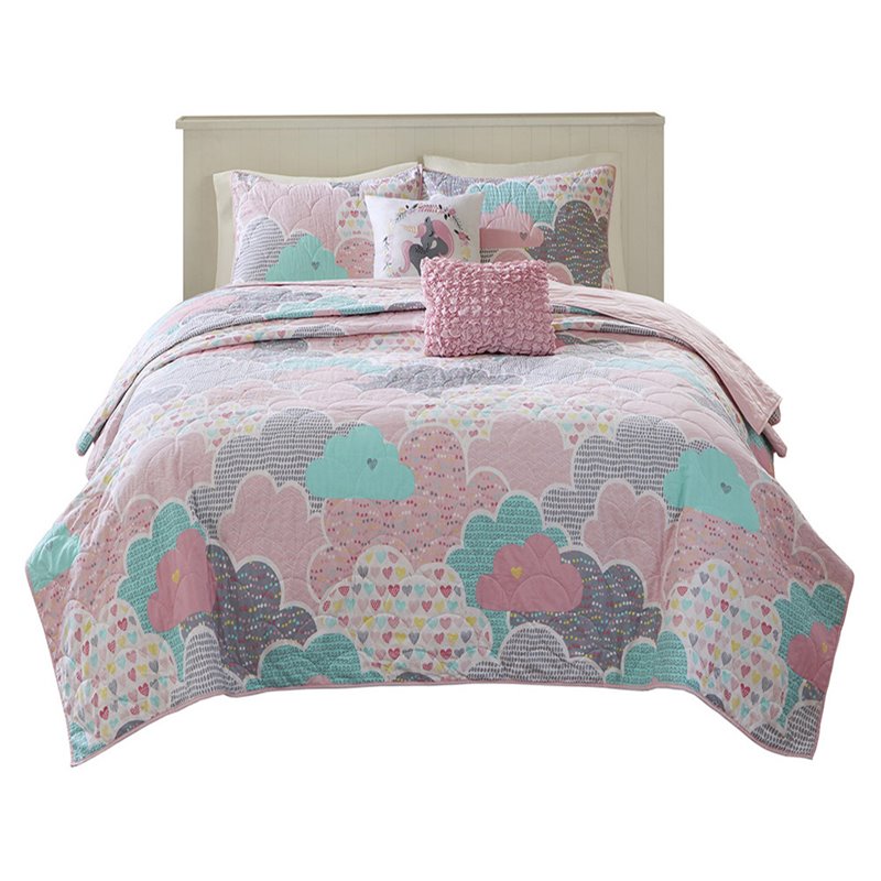 Urban Habitat Cloud Contemporary Cotton Printed Coverlet Set in Multi-Color