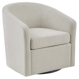 Martha Stewart Amber 30.25&quot Metal Fabric and Solid Wood Swivel Chair in Ivory