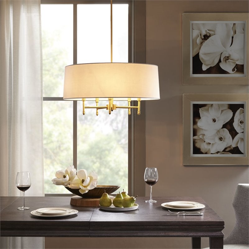 Hampton Hill Presidio Transitional Fabric and Metal Chandelier in Gold/White