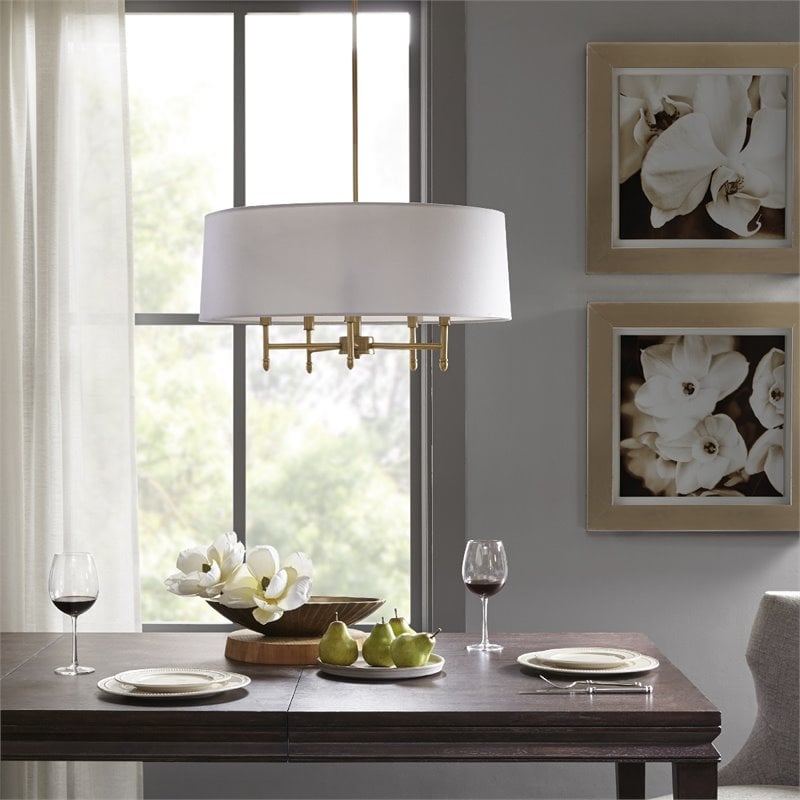 Hampton Hill Presidio Transitional Fabric and Metal Chandelier in Gold/White