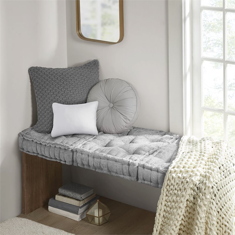 Intelligent Design Azza Square Polyester Chenille Cushion in Gray