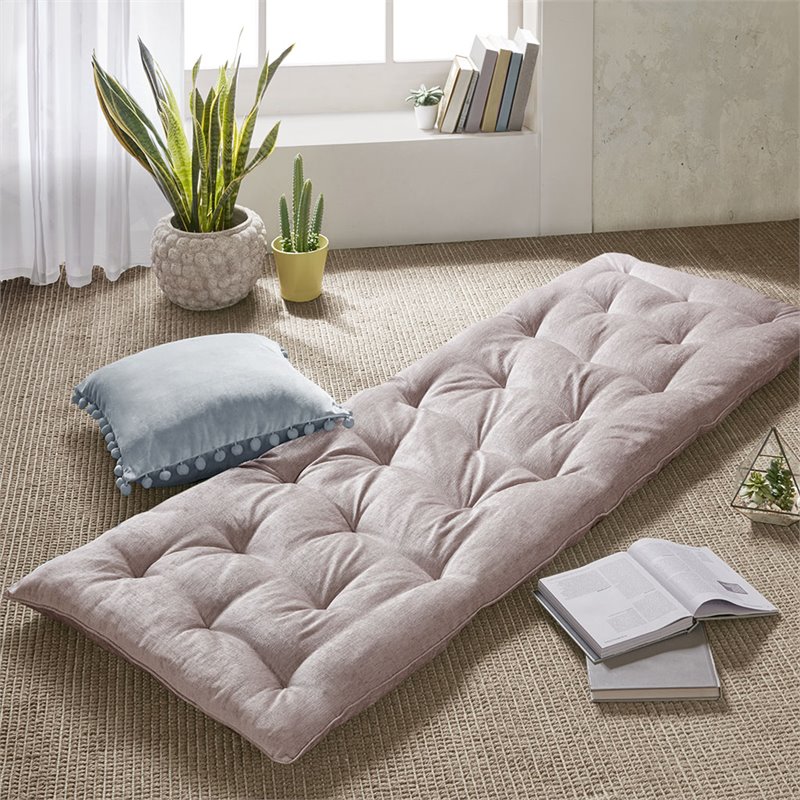 Intelligent Design Edelia Polyester Chenille Long Floor Cushion in Blush Pink