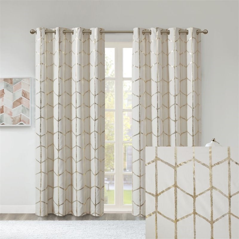 Intelligent Design Raina Microfiber Total Blackout Window Panel in Ivory/Gold