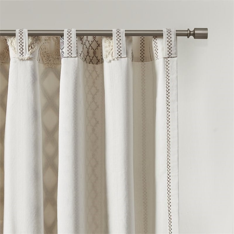 INK+IVY Imani Cotton Printed Window Panel with Chenille Stripe in Ivory