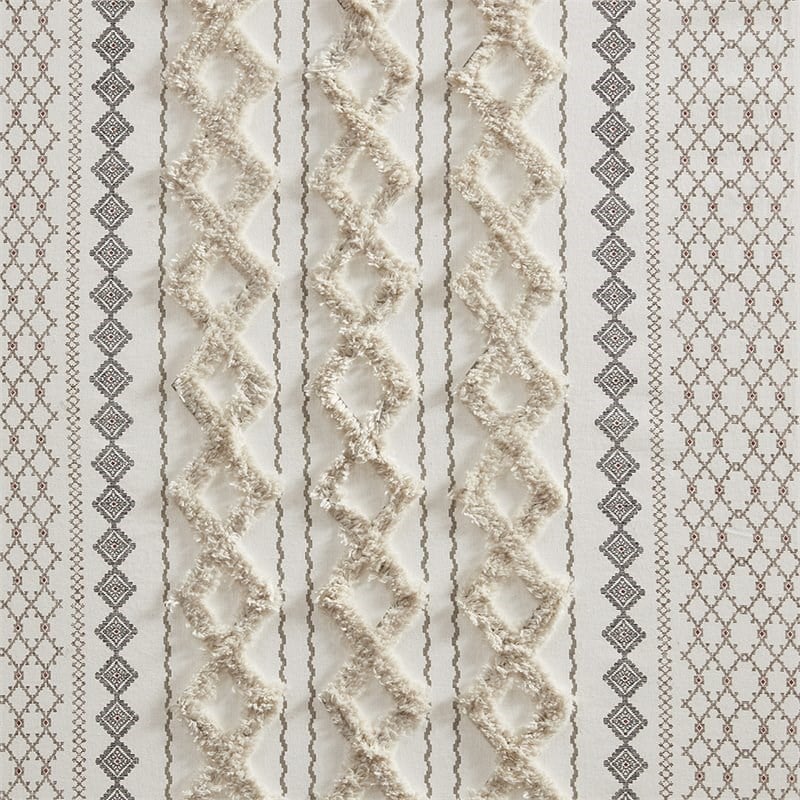 INK+IVY Imani Cotton Printed Window Panel with Chenille Stripe in Ivory