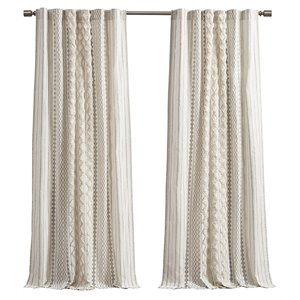 ink+ivy imani cotton printed window panel with chenille stripe in ivory