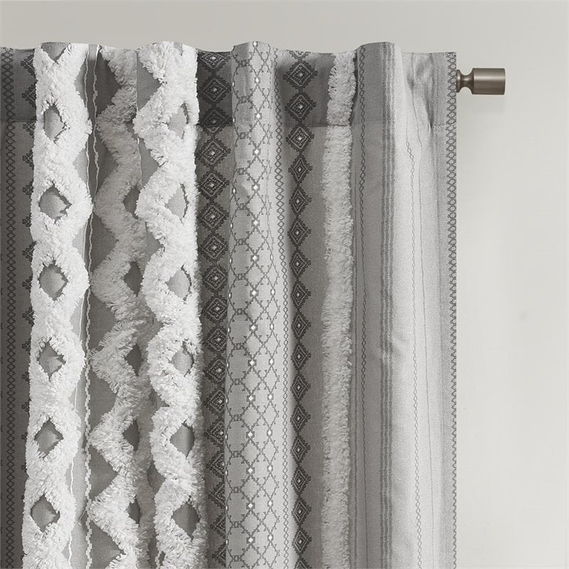 INK+IVY Imani Cotton Printed Window Panel with Chenille Stripe in Gray