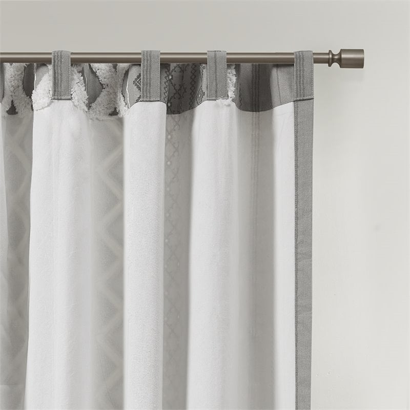 INK+IVY Imani Cotton Printed Window Panel with Chenille Stripe in Gray
