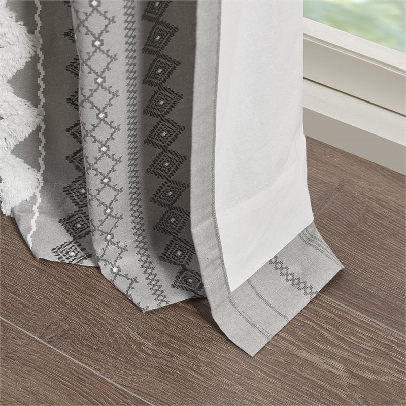 INK+IVY Imani Cotton Printed Window Panel with Chenille Stripe in Gray