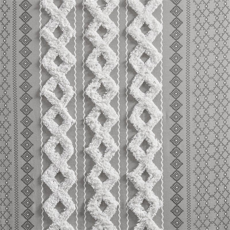 INK+IVY Imani Cotton Printed Window Panel with Chenille Stripe in Gray