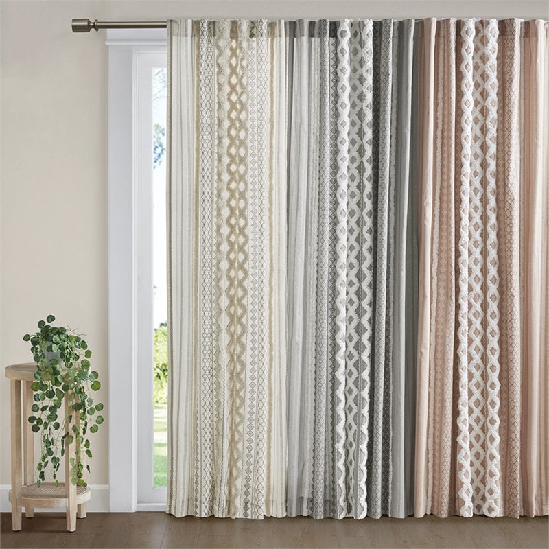 INK+IVY Imani Cotton Printed Window Panel with Chenille Stripe in Gray