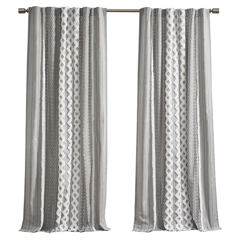 INK+IVY Imani Cotton Printed Window Panel with Chenille Stripe in Gray