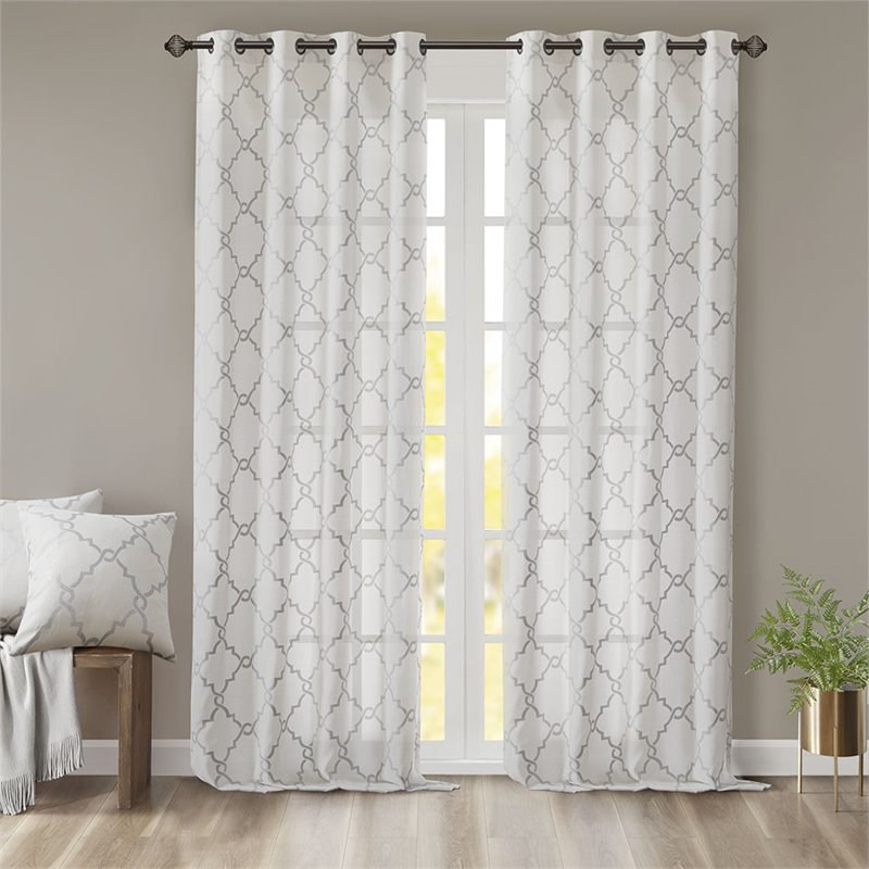 Madison Park Saratoga Polyester Cotton Rayon Fretwork Panel in Ivory
