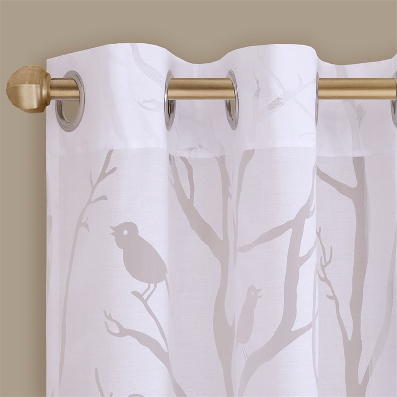 Madison Park Averil Polyester Rayon Fabric Sheer Bird Window Panel in White