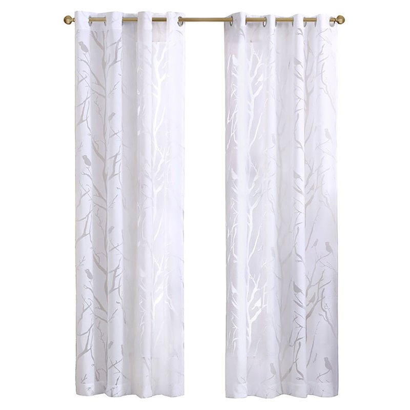 Madison Park Averil Polyester Rayon Fabric Sheer Bird Window Panel in White