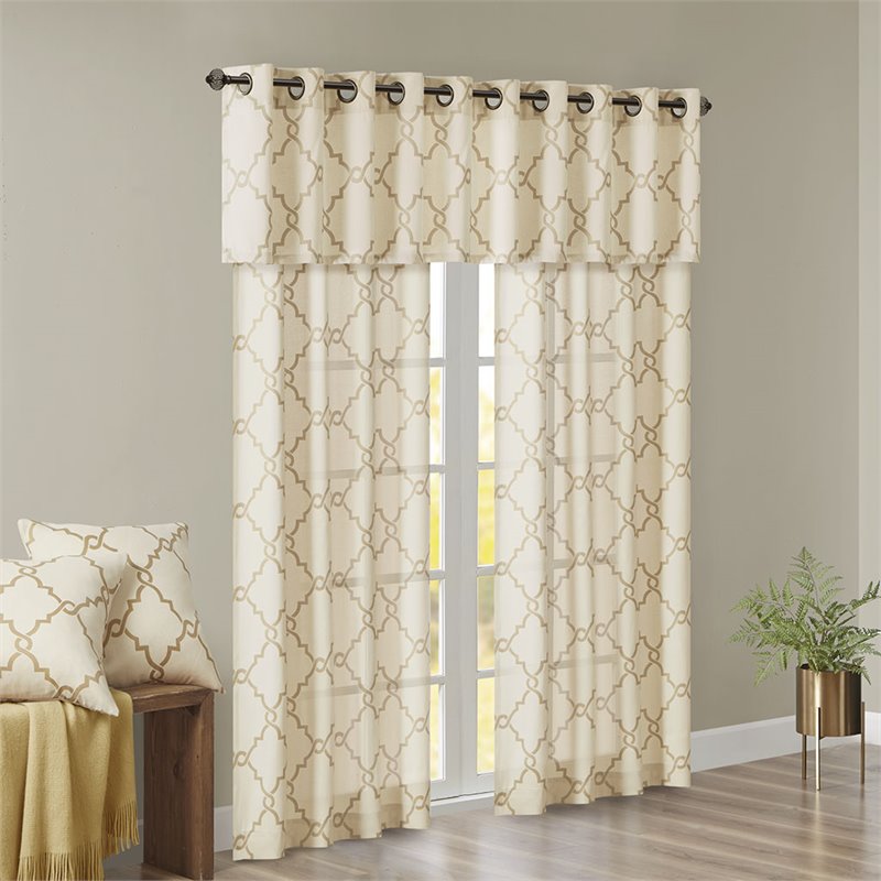 Madison Park Saratoga Polyester Cotton Rayon Fretwork Panel in Beige/Gold