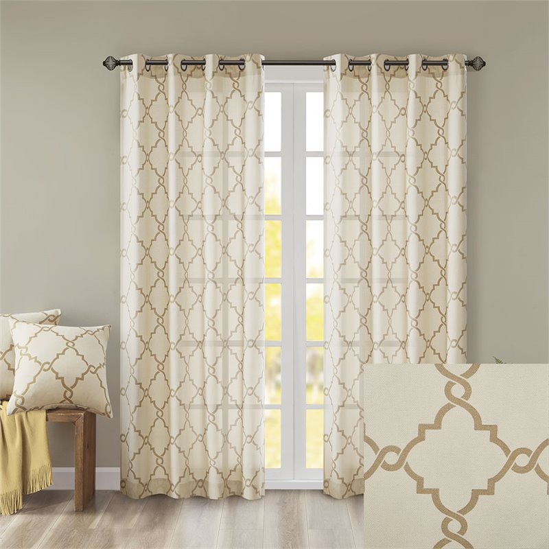 Madison Park Saratoga Polyester Cotton Rayon Fretwork Panel in Beige/Gold