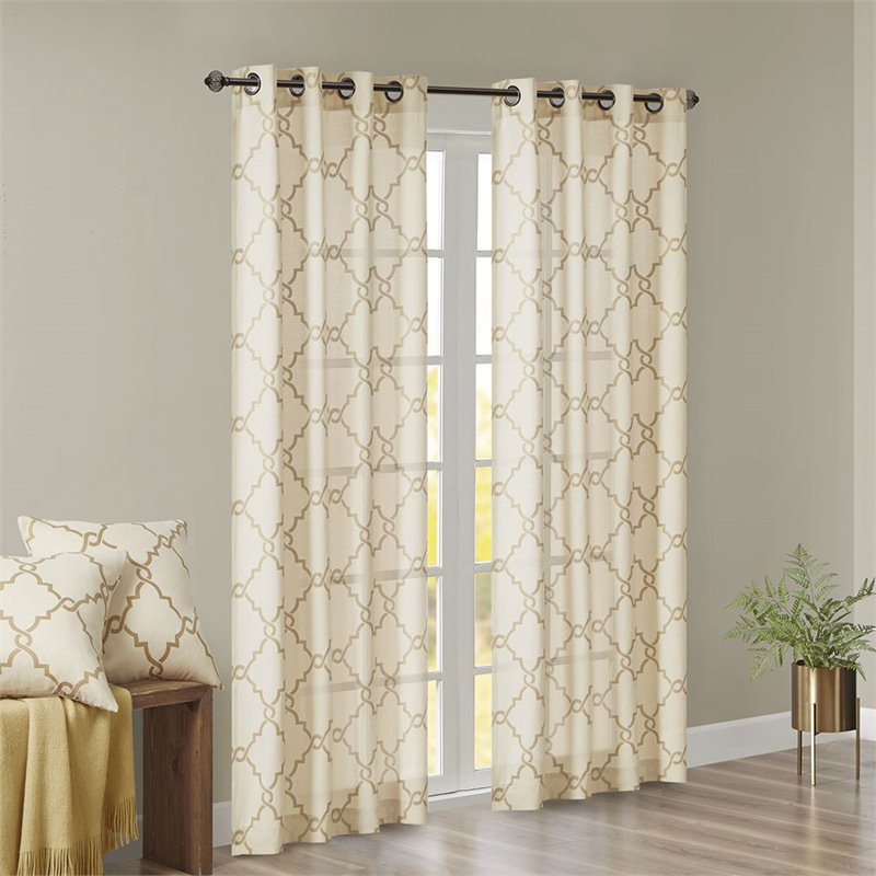 Madison Park Saratoga Polyester Cotton Rayon Fretwork Panel in Beige/Gold