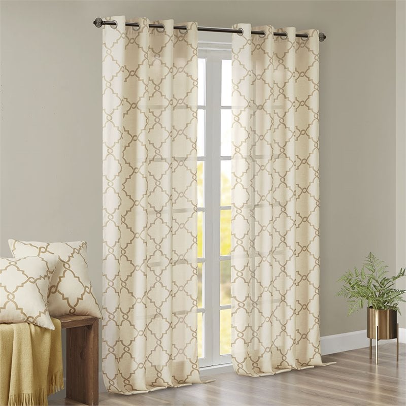 Madison Park Saratoga Polyester Cotton Rayon Fretwork Panel in Beige/Gold