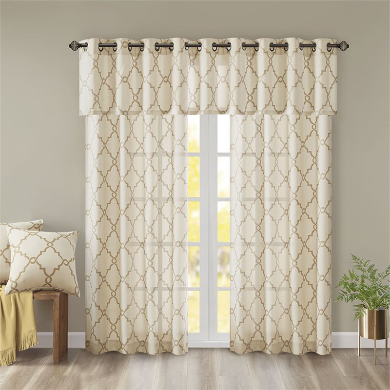Madison Park Saratoga Polyester Cotton Rayon Fretwork Panel in Beige/Gold