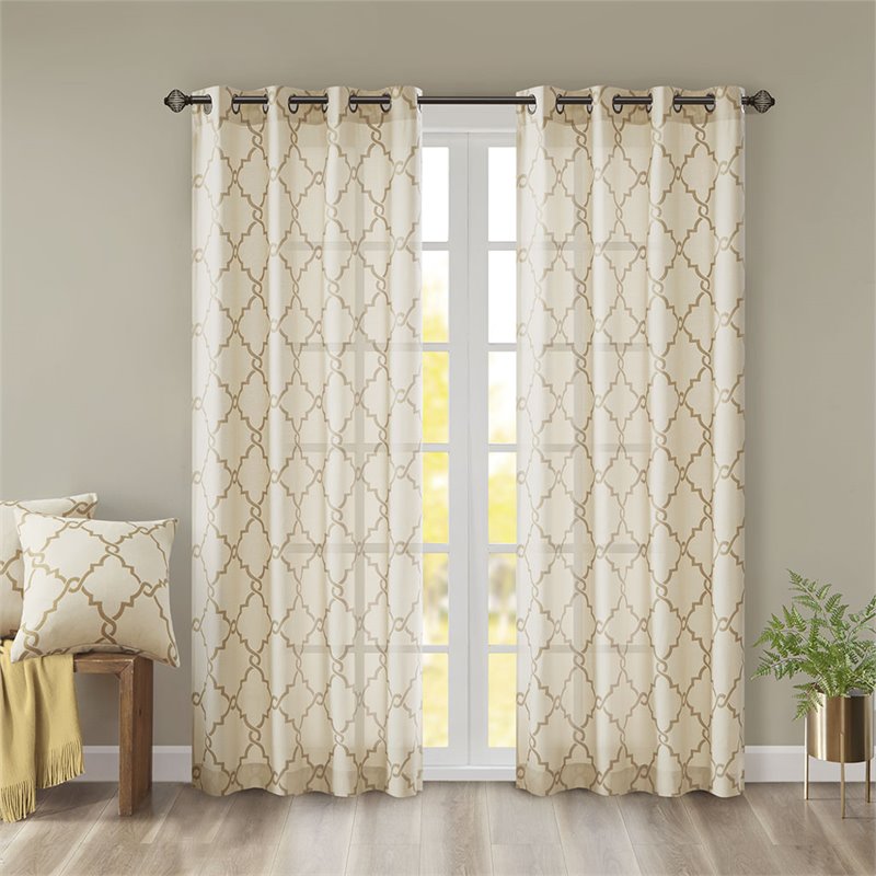 Madison Park Saratoga Polyester Cotton Rayon Fretwork Panel in Beige/Gold