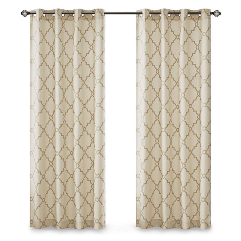Madison Park Saratoga Polyester Cotton Rayon Fretwork Panel in Beige/Gold