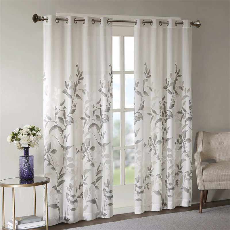Madison Park Cecily Rayon Polyester Burnout Printed Window Panel in Gray