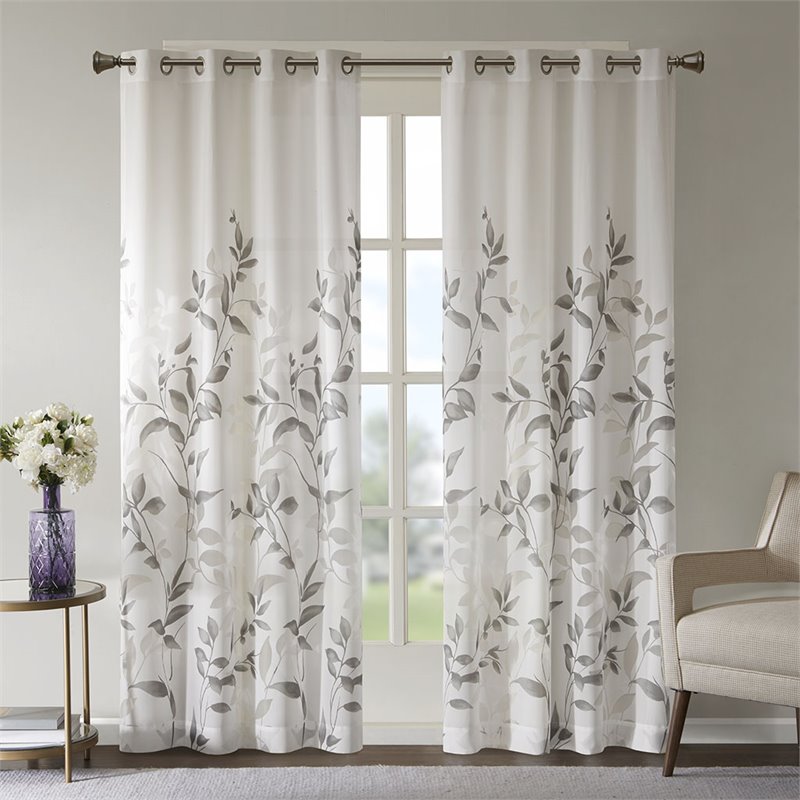 Madison Park Cecily Rayon Polyester Burnout Printed Window Panel in Gray