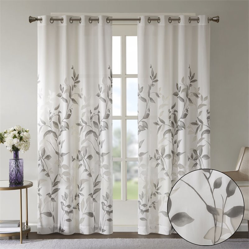 Madison Park Cecily Rayon Polyester Burnout Printed Window Panel in Gray