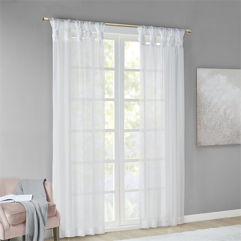 Madison Park Ceres Polyester Fabric Twisted Tab Voile Sheer Window Pair in White