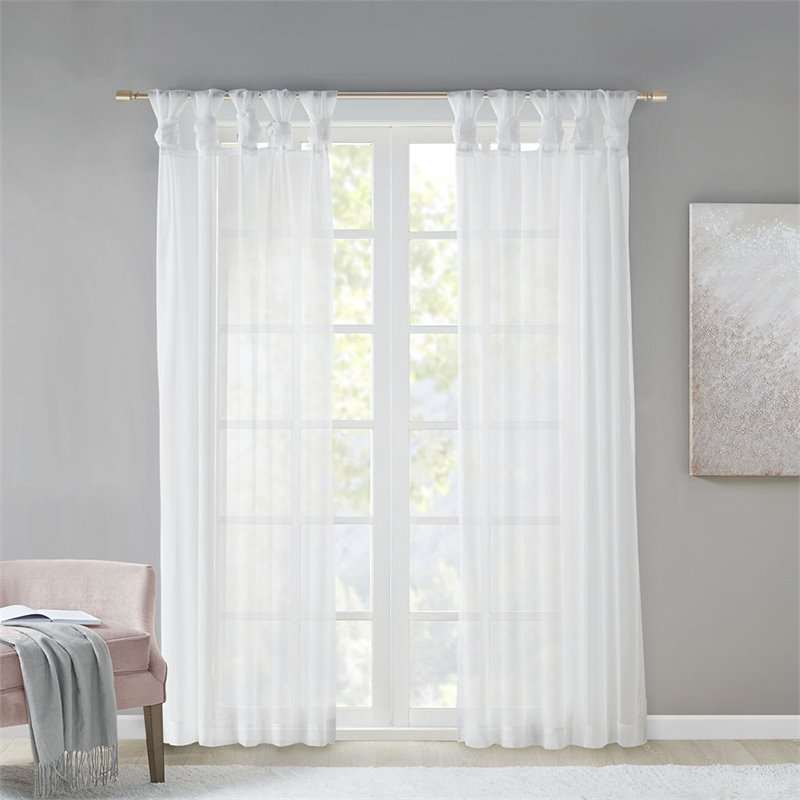 Madison Park Ceres Polyester Fabric Twisted Tab Voile Sheer Window Pair in White