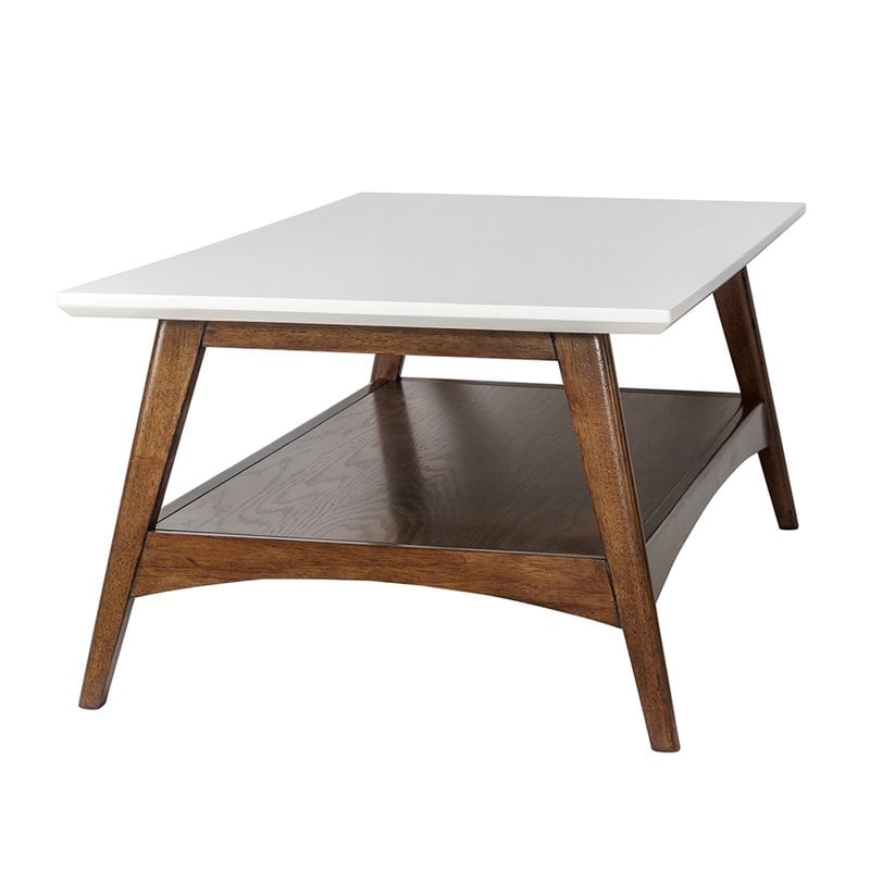 Madison Park Parker Mid-Century Solid Wood Coffee Table in Off White/Pecan