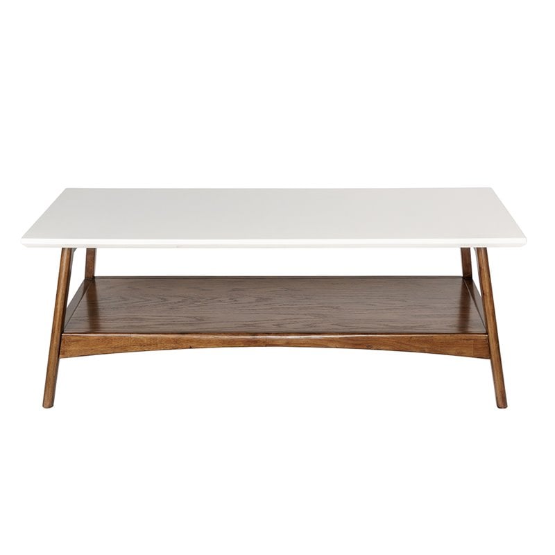 Madison Park Parker Mid-Century Solid Wood Coffee Table in Off White/Pecan