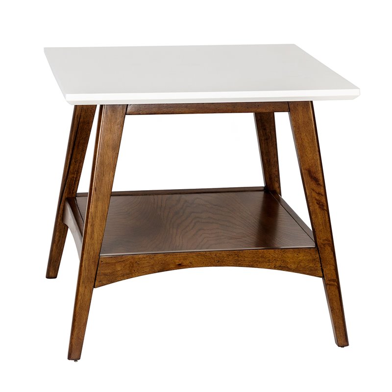 Madison Park Parker Mid-Century Rubber Wood End Table in Off White/Pecan