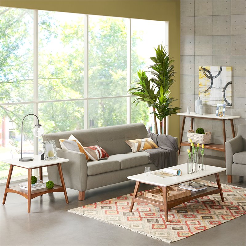 Madison Park Parker Mid-Century Rubber Wood End Table in Off White/Pecan