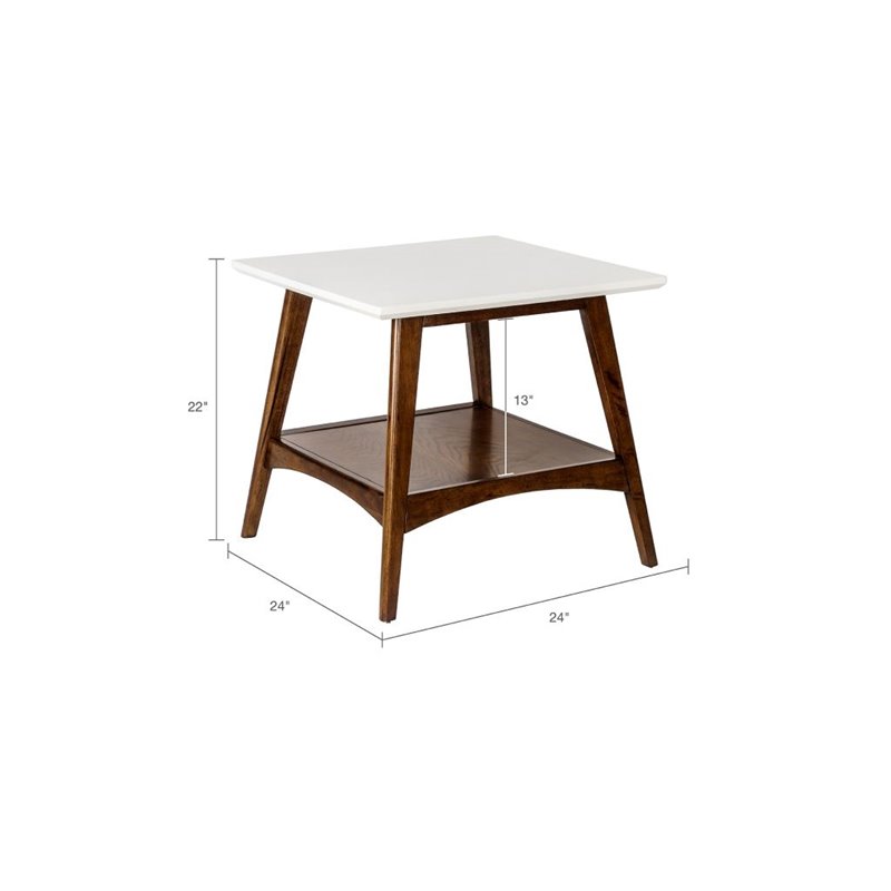 Madison Park Parker Mid-Century Rubber Wood End Table in Off White/Pecan