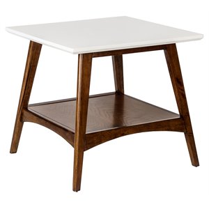 Madison Park Parker Mid-Century Rubber Wood End Table in Off White/Pecan