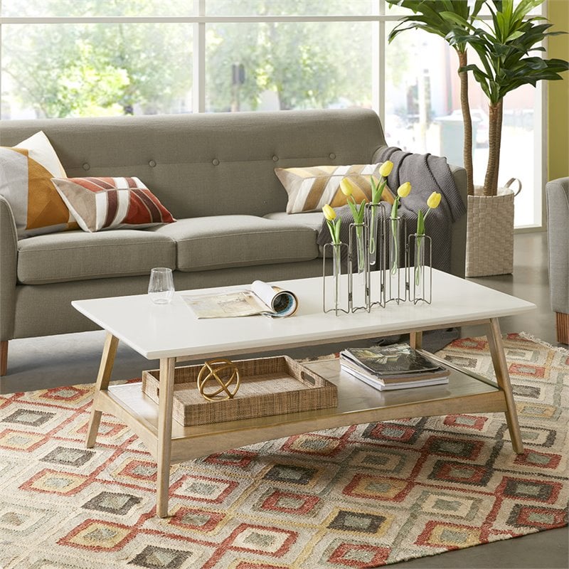Madison Park Parker Mid-Century Solid Wood Coffee Table in Off White