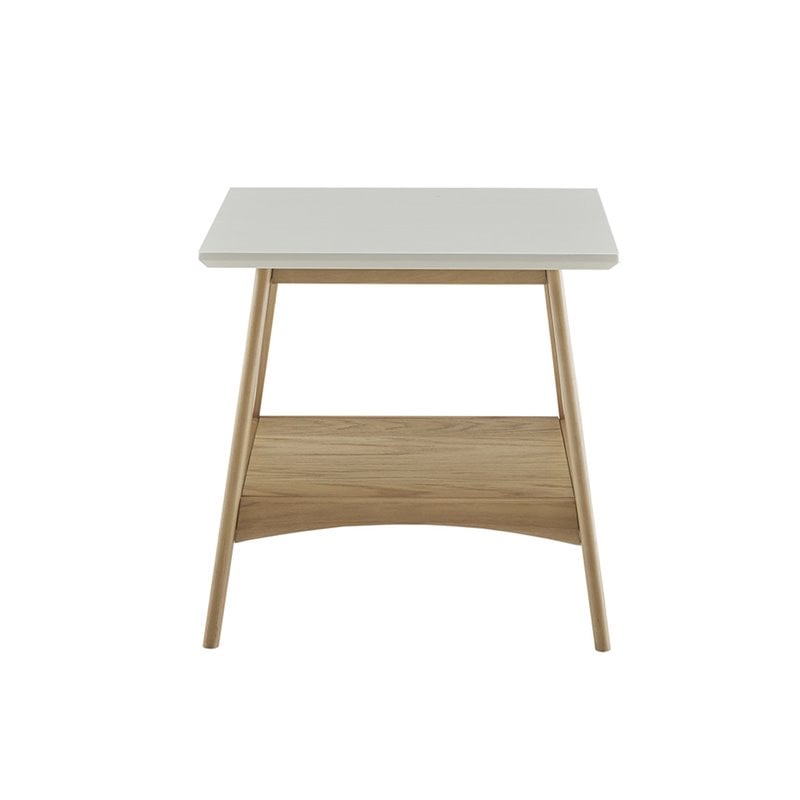 Madison Park Parker Mid-Century Solid Wood End Table in Off White/Natural