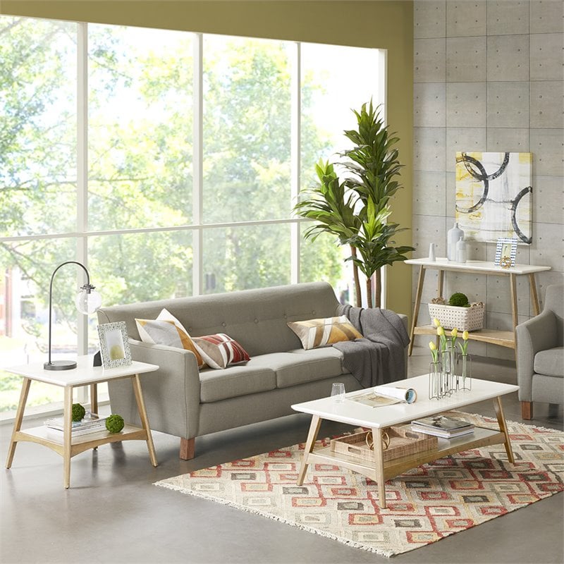 Madison Park Parker Mid-Century Solid Wood End Table in Off White/Natural