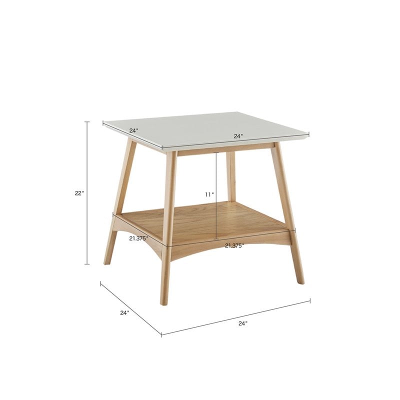 Madison Park Parker Mid-Century Solid Wood End Table in Off White/Natural