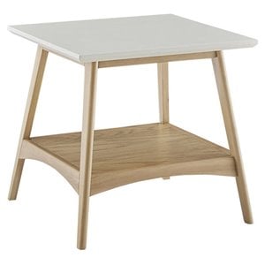 Madison Park Parker Mid-Century Solid Wood End Table in Off White/Natural