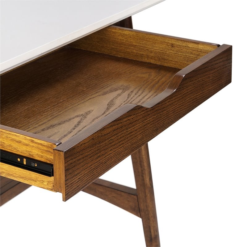 Madison Park Mid-Century MDF Rubber Wood Parker Desk in Off White/Pecan