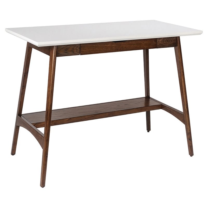 Madison Park Mid-Century MDF Rubber Wood Parker Desk in Off White/Pecan