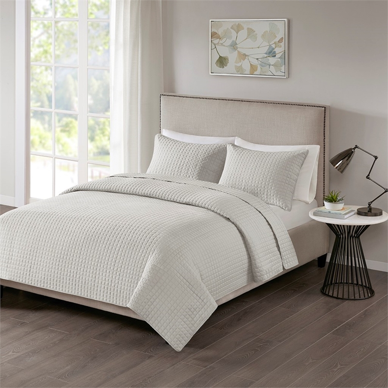510 Design Otto 3-Piece Polyester Microfiber Coverlet Set in Gray