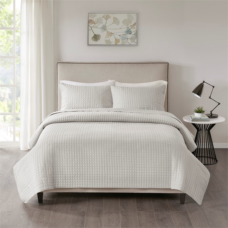 510 Design Otto 3-Piece Polyester Microfiber Coverlet Set in Gray