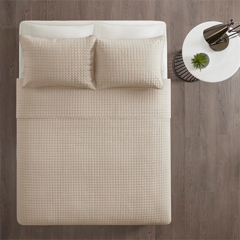 510 Design Otto 3-Piece Polyester Microfiber Coverlet Set in Khaki Brown Finish