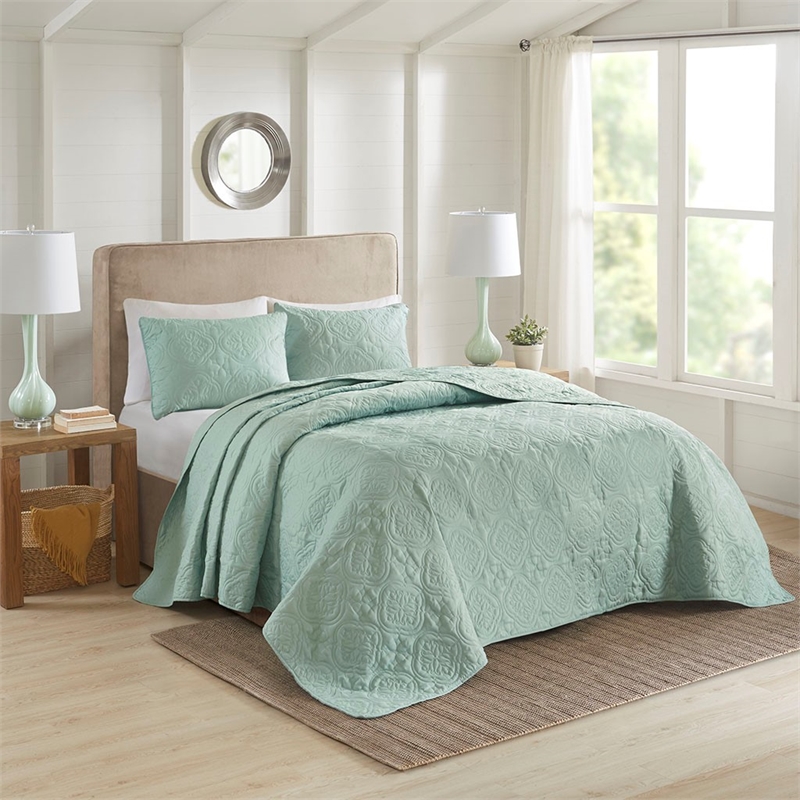 510 Design Oakley Polyester Microfiber Bedspread Set in Seafoam Green