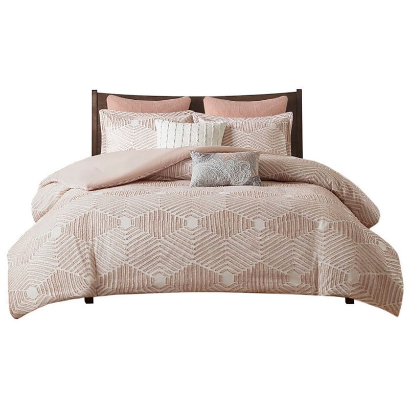 INK+IVY Ellipse Cotton Clipped Jacquard Comforter Set in Blush Pink