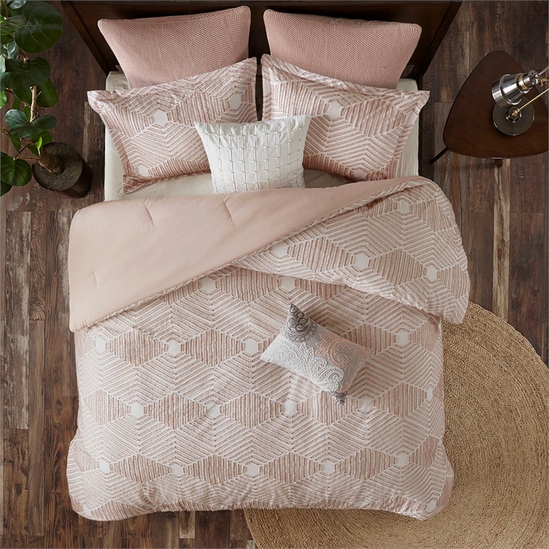 INK+IVY Ellipse Cotton Clipped Jacquard Comforter Set in Blush Pink Finish